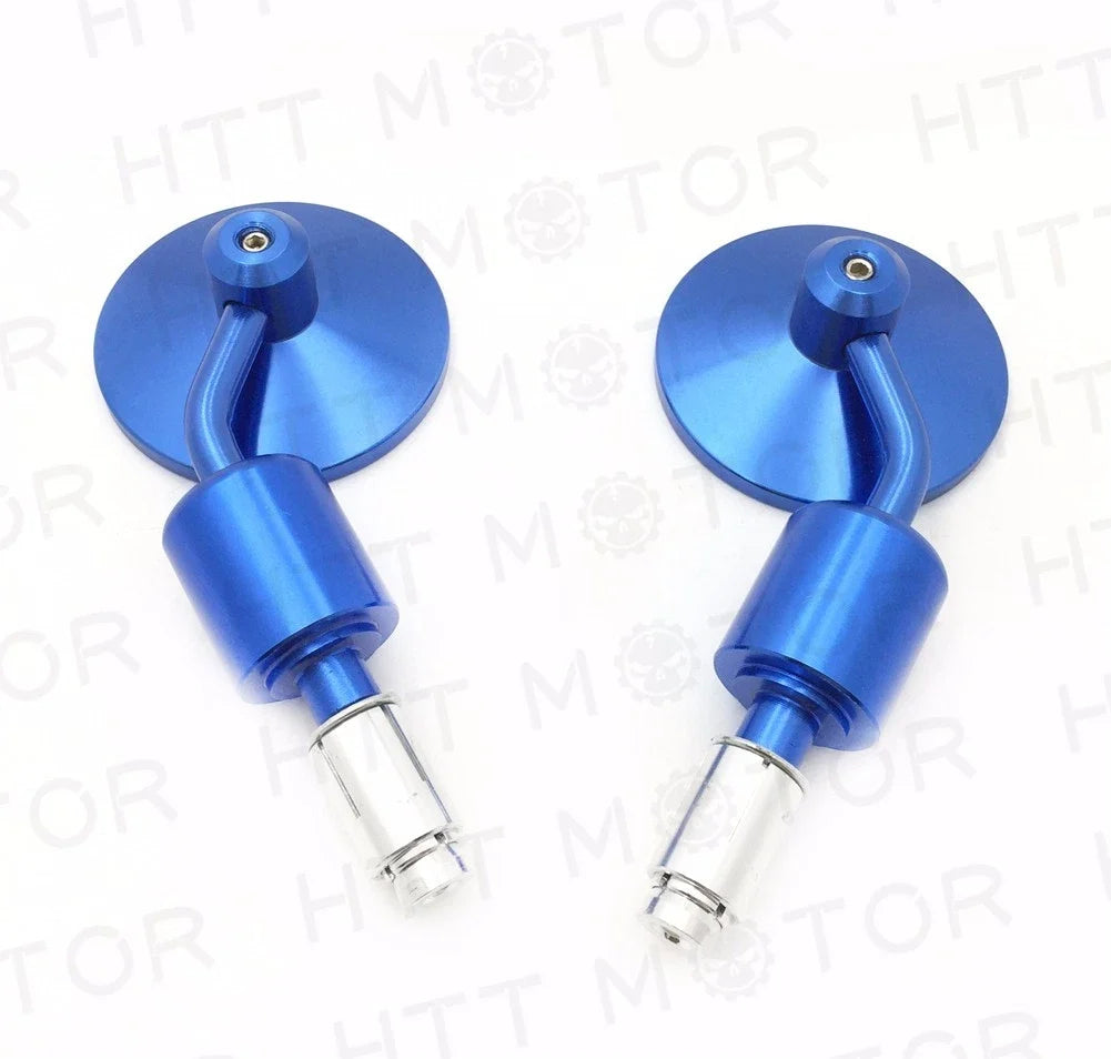 CNC Blue Rear View Handle Bar End Round Mirrors for Universal 1" 25mm