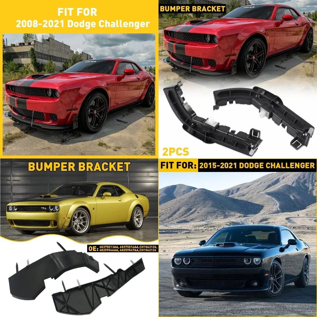 Set of 2 Front Fascia Bumper Brackets for Dodge Challenger (2015–2021)