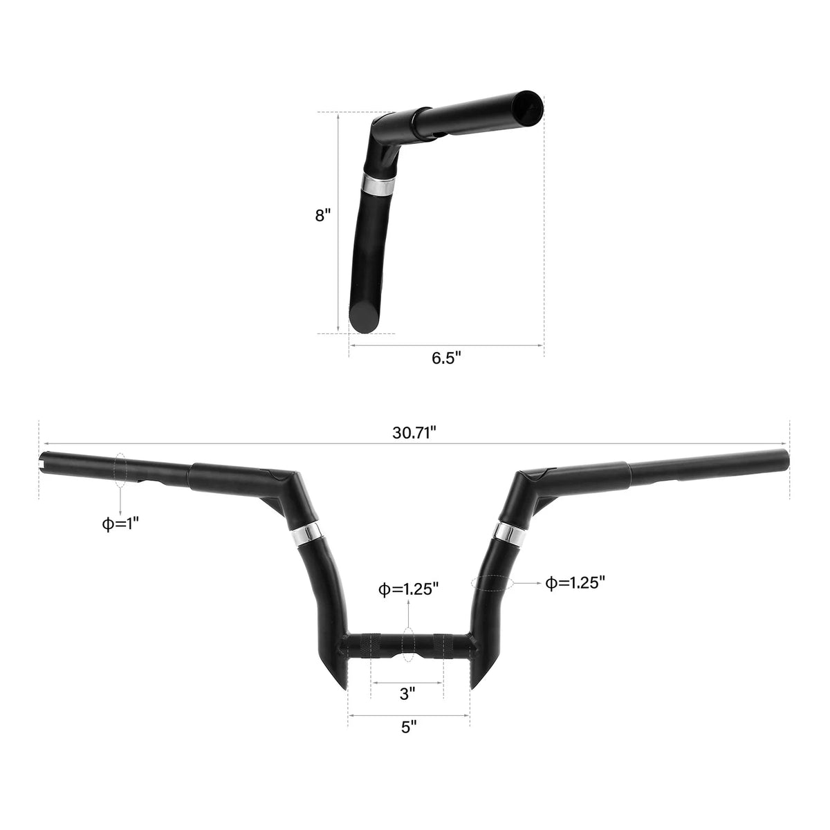 Adjustable 1-1/4" 8" Rise Ape Hanger Handlebar for Harley FLS FLSS FLSTC (2011–2023)