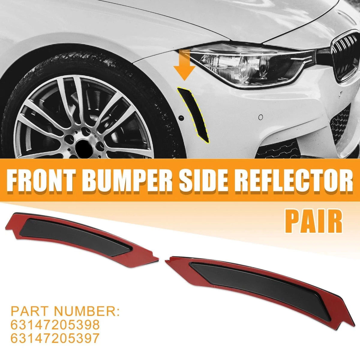 Pair Bumper Reflector 63147205397 for BMW 3 Series E90 E91 (2009–2011) Black