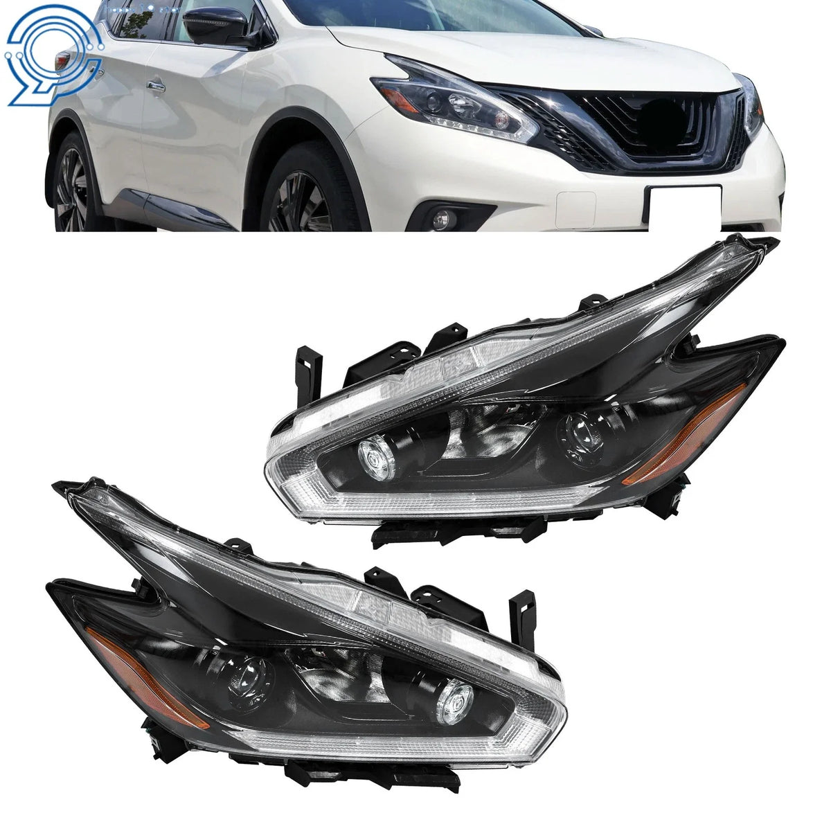 Set of 2 Halogen LED DRL Projector Headlights for Nissan Murano (2015–2018)