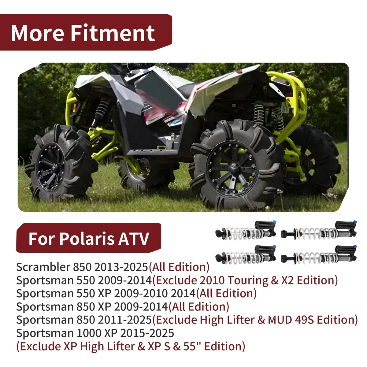 4-Piece Air Shocks Set for Polaris Sportsman 850 (2011-2025)