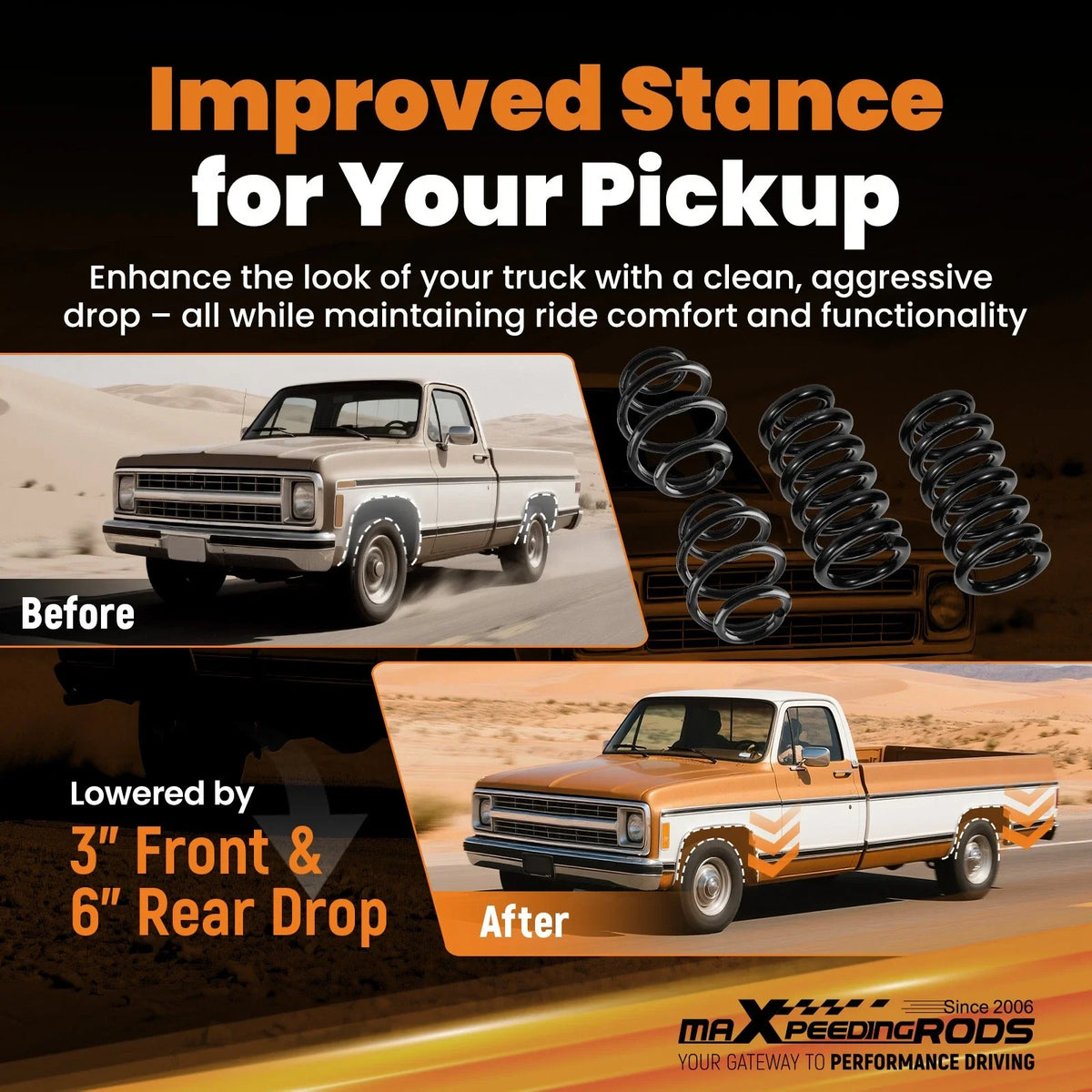 Lowering Springs 3/6" Drop for 2WD Chevy C10 GMC C15 (1963-1972)