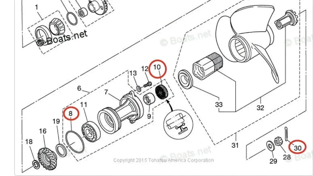 Lower Gearcase Seal with O-ring for Tohatsu 70HP - 140HP (3B7601110, 3B7601030)