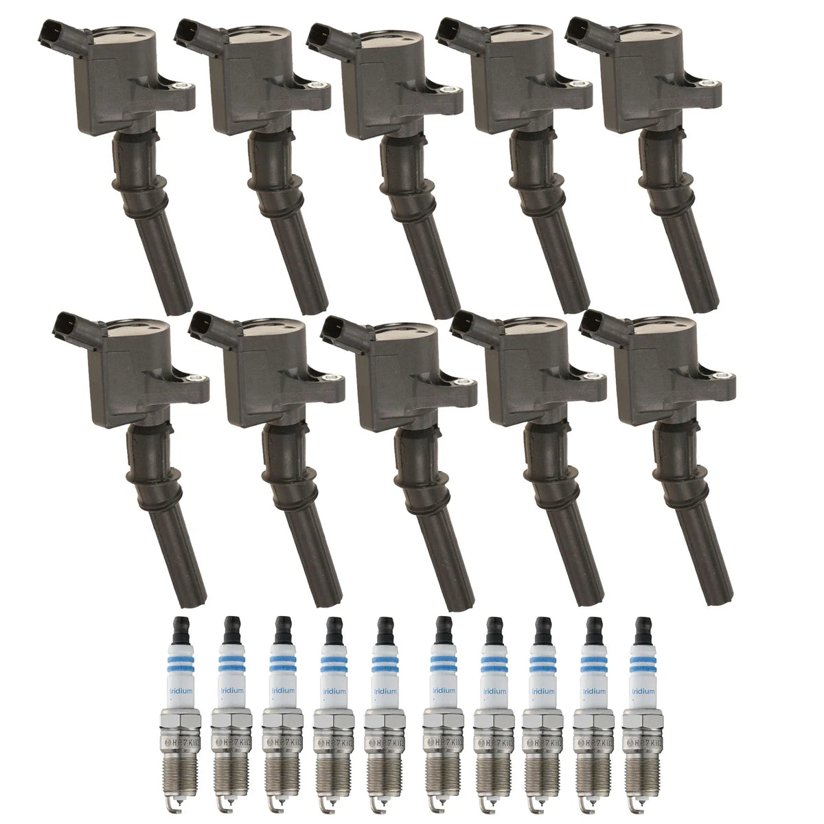 Set of 10 Ignition Coils & Double Iridium Spark Plugs for Ford 6.8 V10 (2000–2008)
