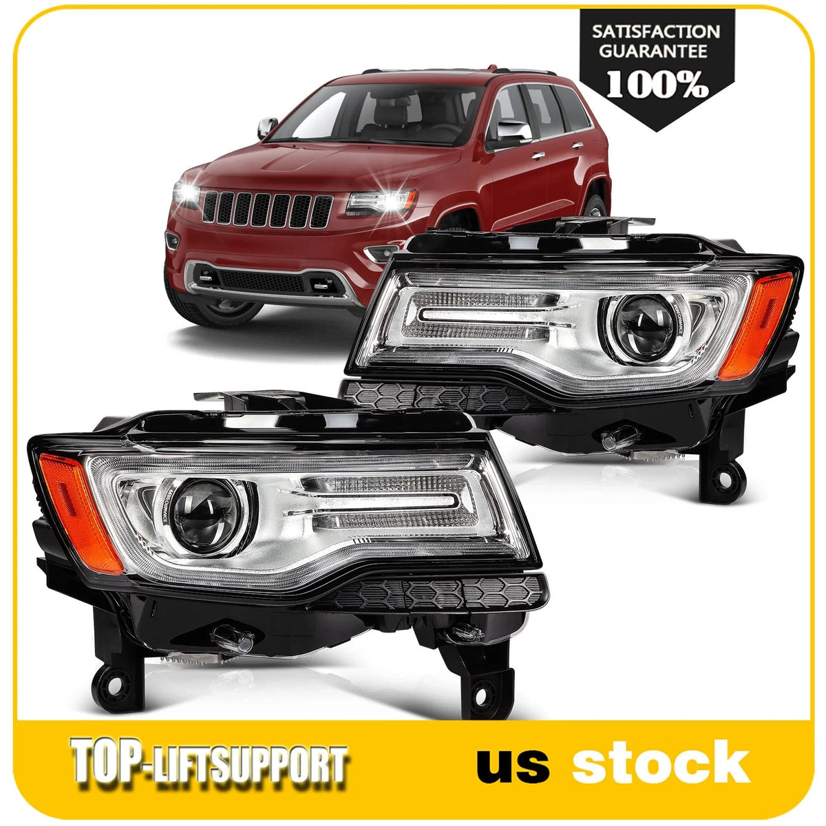 2X LED DRL HID Xenon Headlights for Jeep Grand Cherokee (2014–2016)