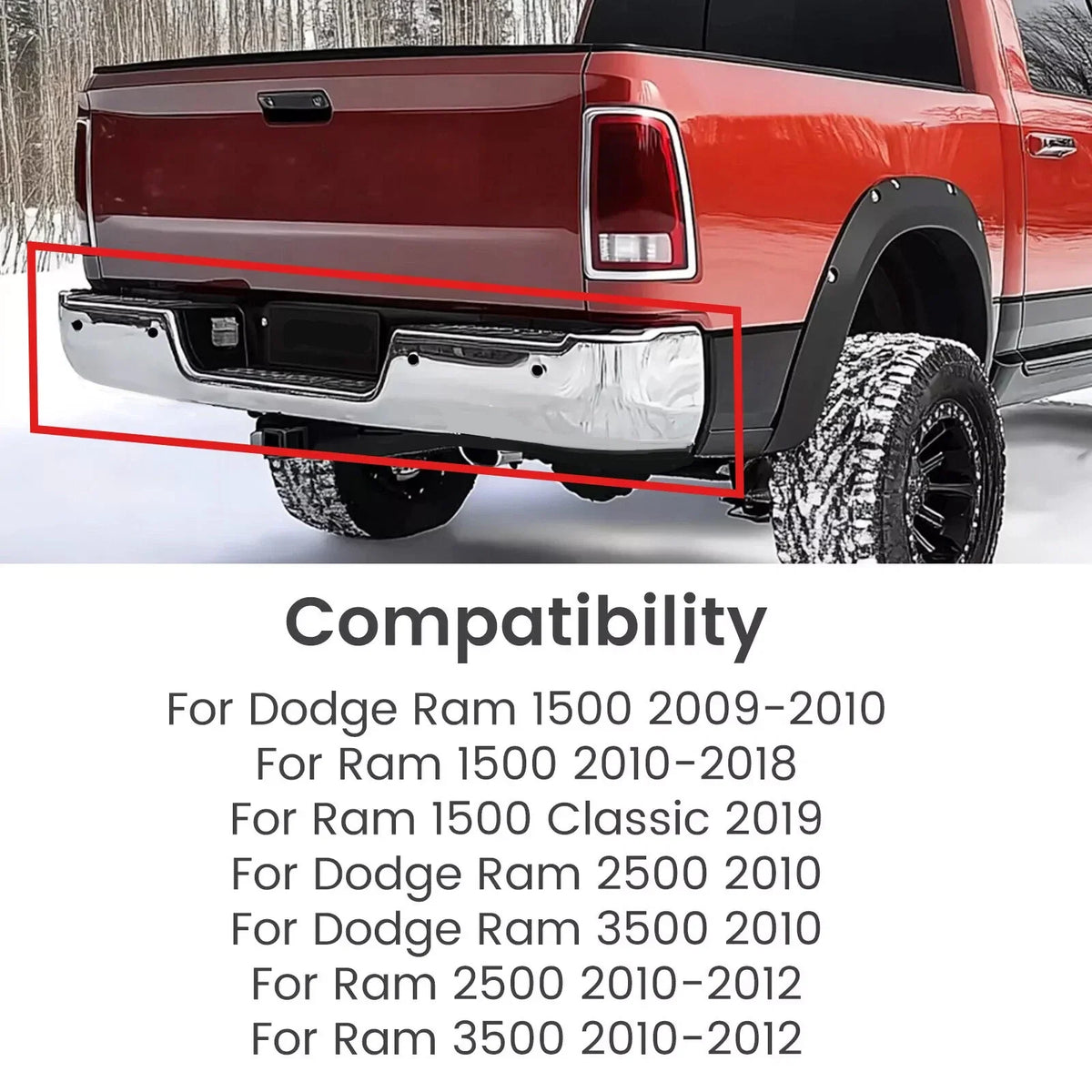 Chrome Rear Bumper for 2009-2018 Ram 1500, 2010-2012 2500/3500