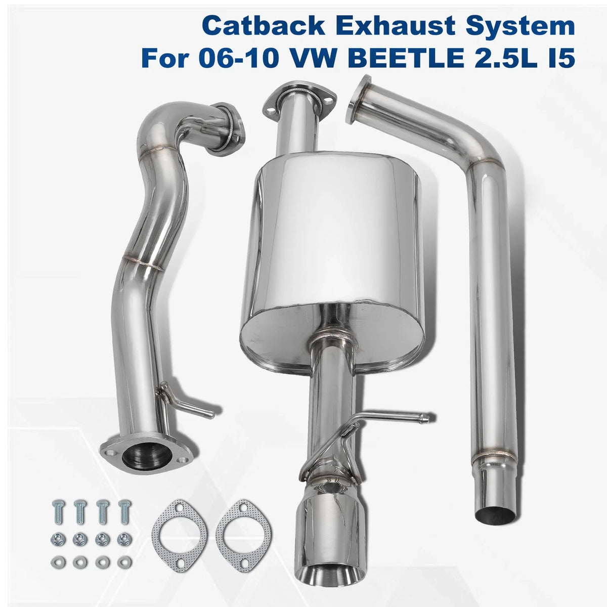 3.5" Round Tip Oval Muffler Catback Exhaust for 2006–2010 VW Beetle