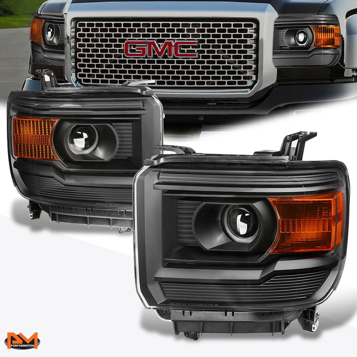 Projector Headlight - Amber Corner & Black Housing for GMC Sierra 2014-2018
