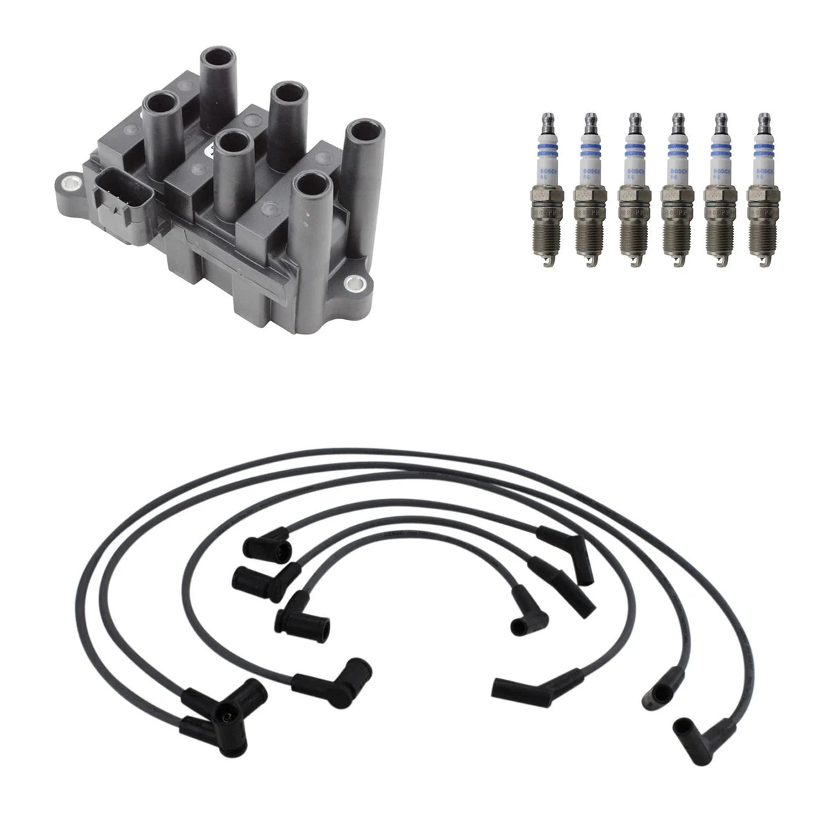 Denso Ignition Coil Wires & 6 Bosch Platinum Spark Plugs for Ford Mustang