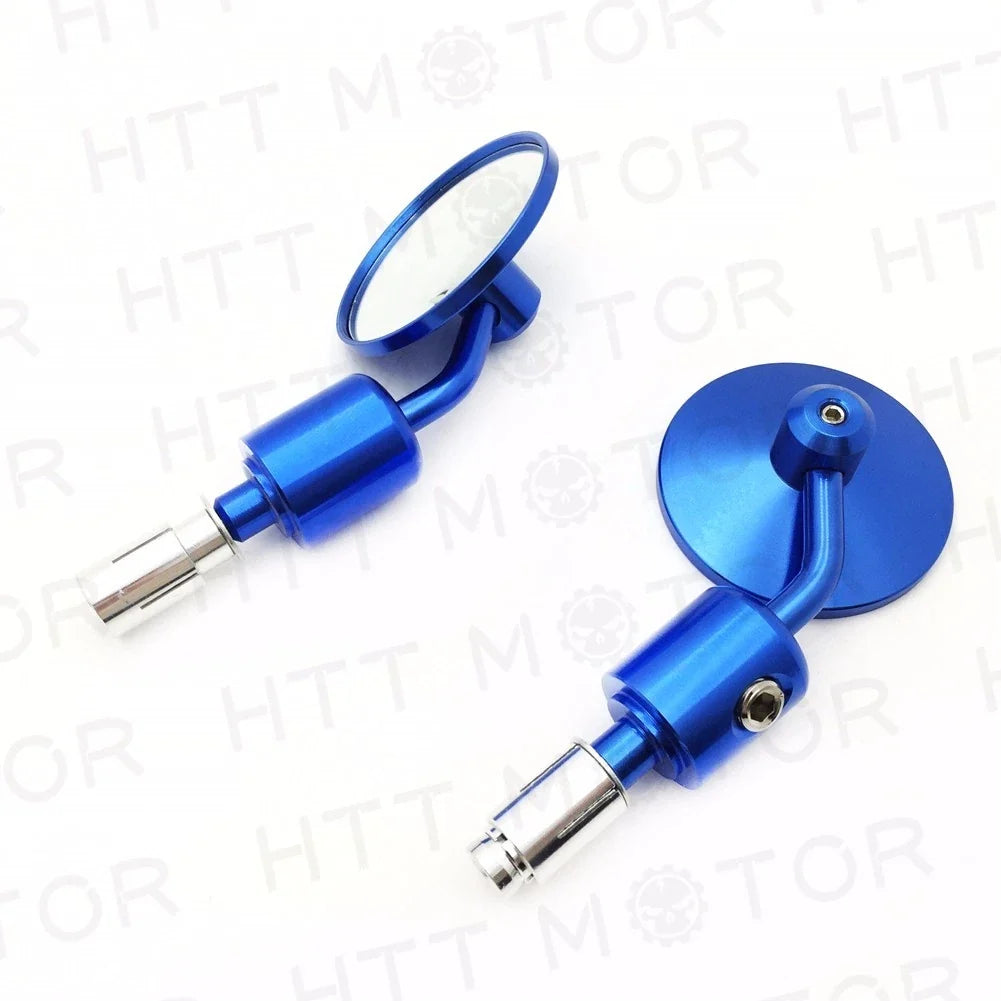 Rear View Handle Bar End Round Mirrors CNC Blue for Universal 1" 25mm