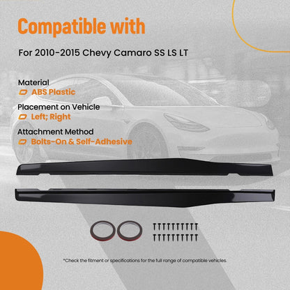2010-2015 Chevy Camaro SS LS LT Black Side Skirt Extensions