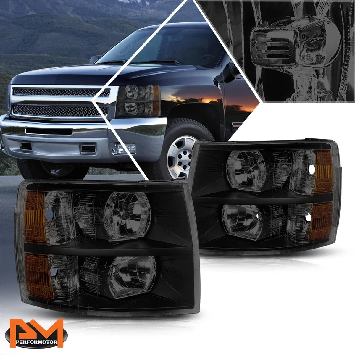 Headlight Lamp for Chevy Silverado (2007-2014) with Smoked Housing