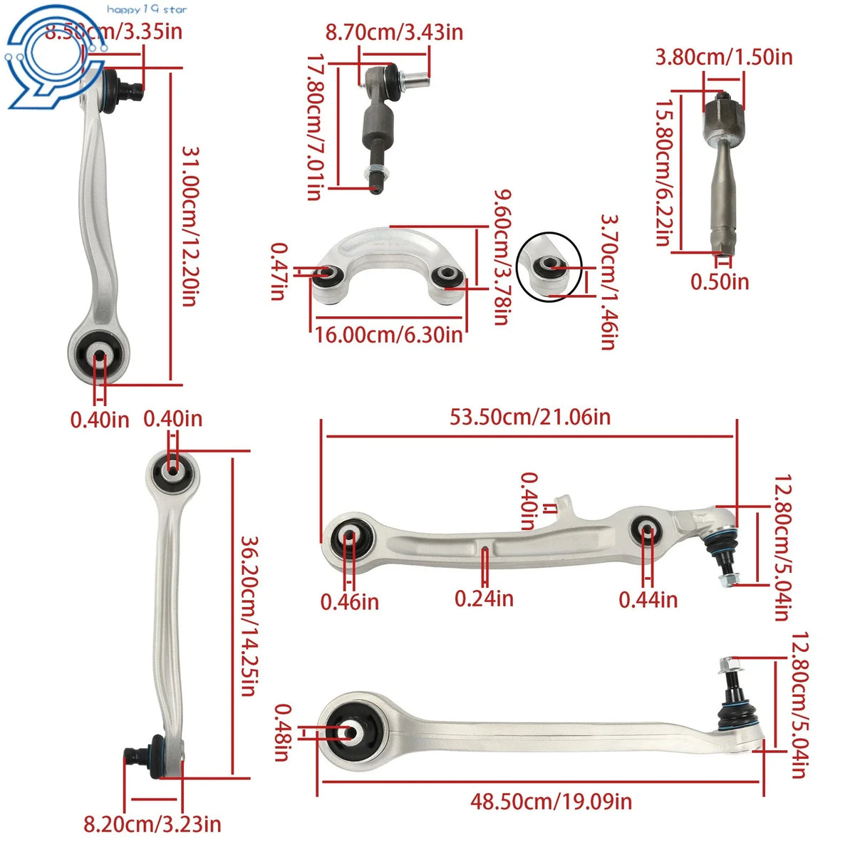 14-Piece Set of Upper Lower Control Arms Tie Rods for Bentley GTC 2004-2019