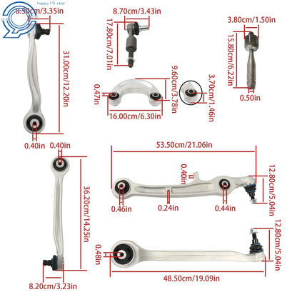 14-Piece Set of Upper Lower Control Arms Tie Rods for Bentley GTC 2004-2019