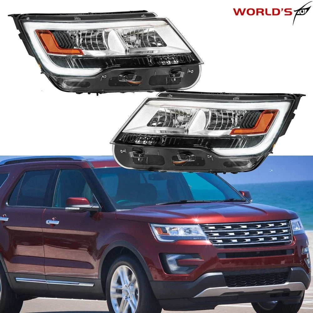 Set of 2 LED DRL Chrome Headlights for Ford Explorer (2016–2018)