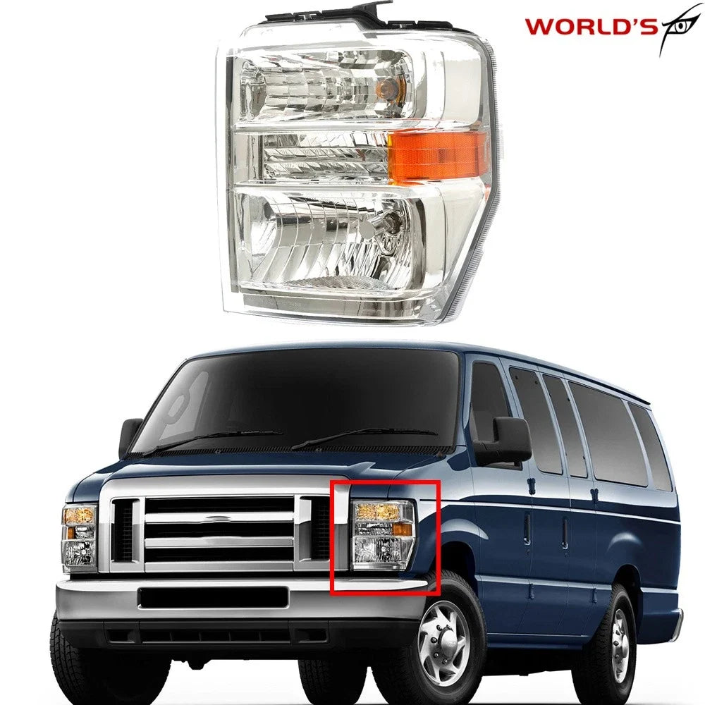 Headlight for Ford E150 E250 E350 (2008–2014) Clear Chrome Housing