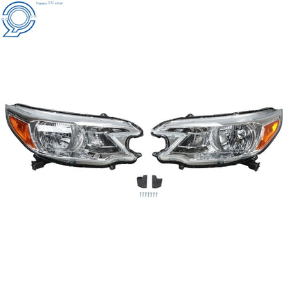 Headlight Pair for Honda CR-V (2012-2014) - Halogen with Chrome Housing