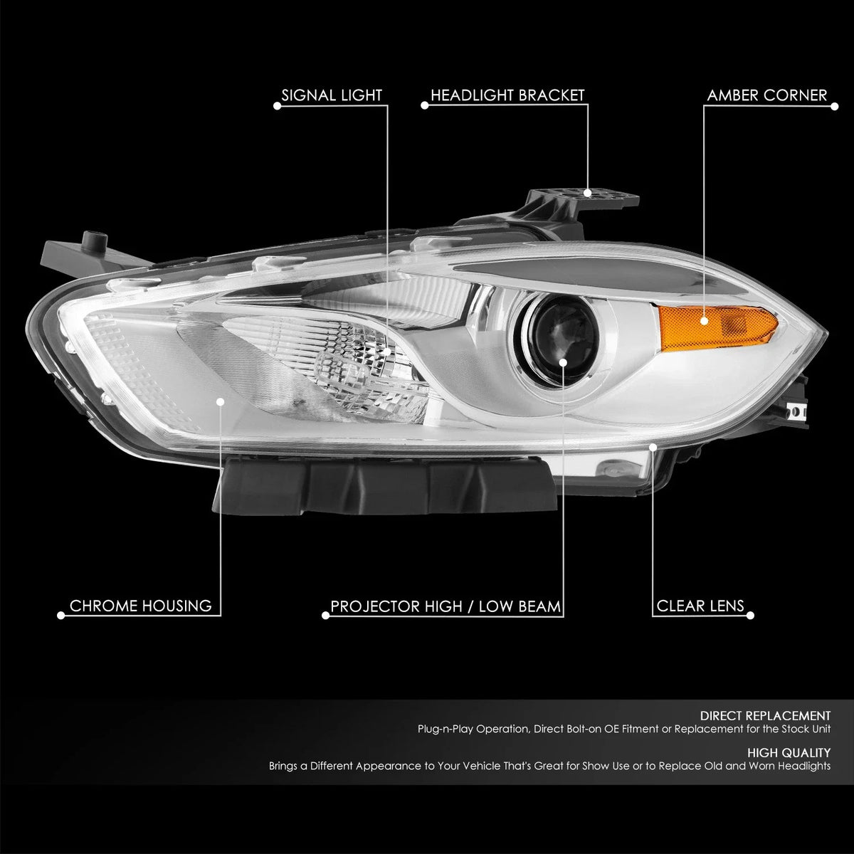 Chrome Housing Amber Corner Headlight Lamp for Dodge Dart (2013–2016)