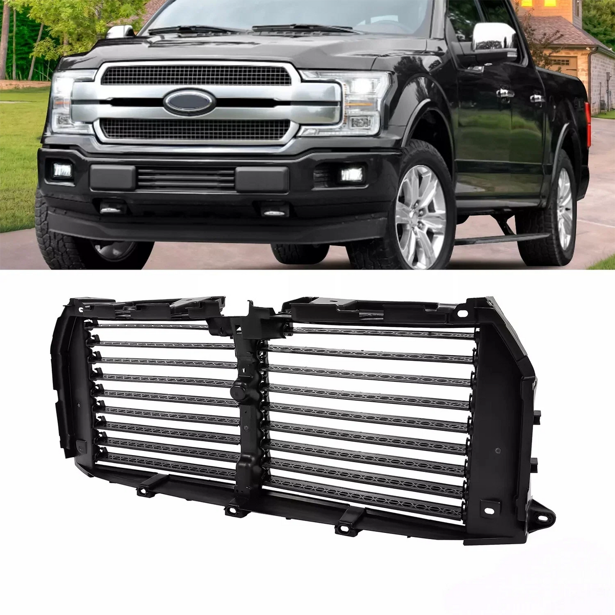 Upper & Lower Radiator Grille Air Shutter Assembly for Ford F-150 (2015–2017) #FL3Z8475F