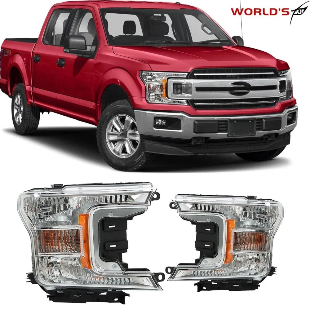 Set of 2 Halogen Headlight Assemblies for Ford F-150 (2018–2020) Chrome Clear