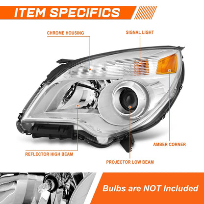 Left Side Projector Headlight for Chevy Equinox LTZ (2010–2015) Chrome/Amber