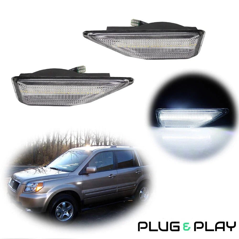 Clear White LED Front Side Marker Lights for Honda Pilot (2006–2008)