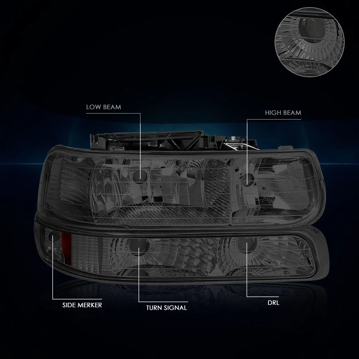 Smoked Amber Side Headlight Lamp for 1999-2006 Chevy Silverado/Suburban