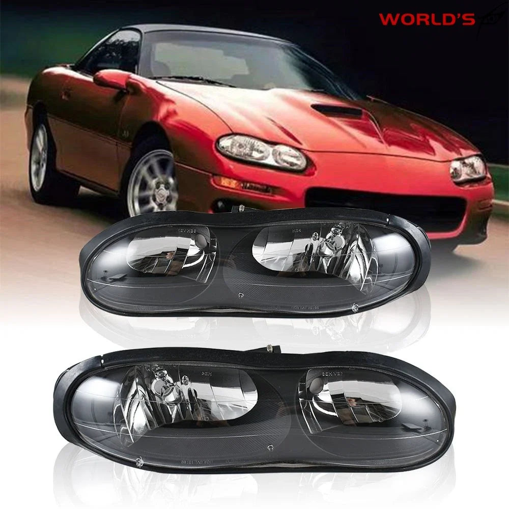 Set of 2 Halogen Black Headlight Assemblies for Chevy Camaro Z28