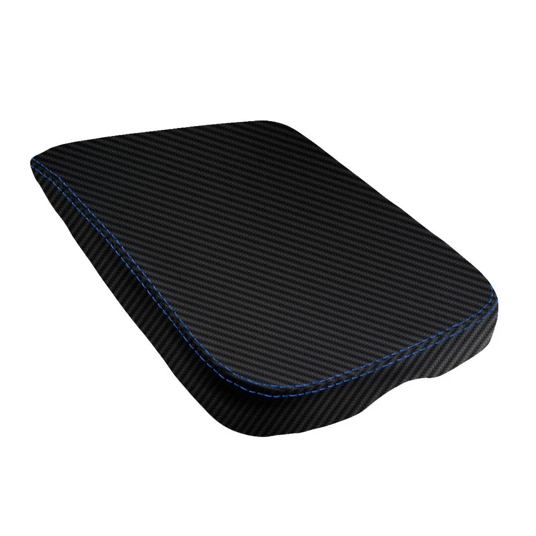 Console Armrest Cover for Dodge Ram (2002–2008) Carbon Fiber Blue Stitch