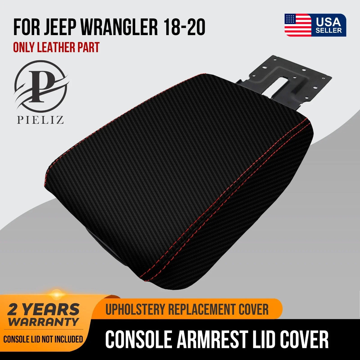 Center Console Lid Armrest for Jeep Wrangler (2018–2020) Red Stitch