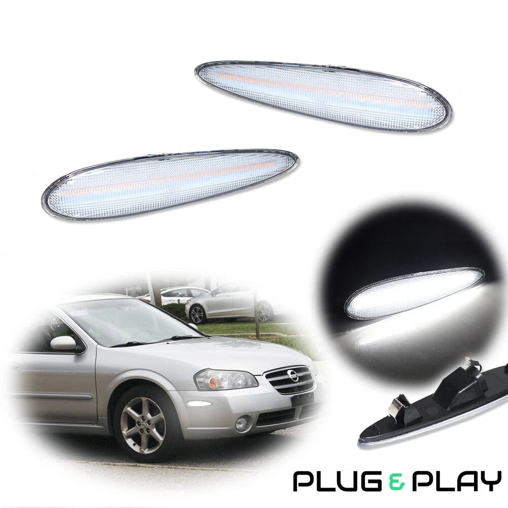 Clear White LED Front Side Marker Lights for Nissan Maxima (2000–2003)