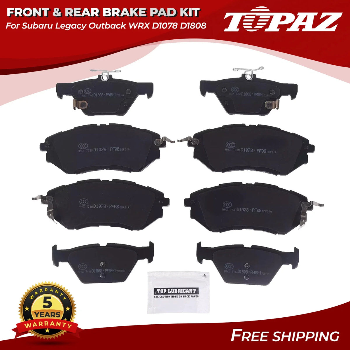 Ceramic Brake Pads for Subaru Legacy Outback WRX (2015–2019)