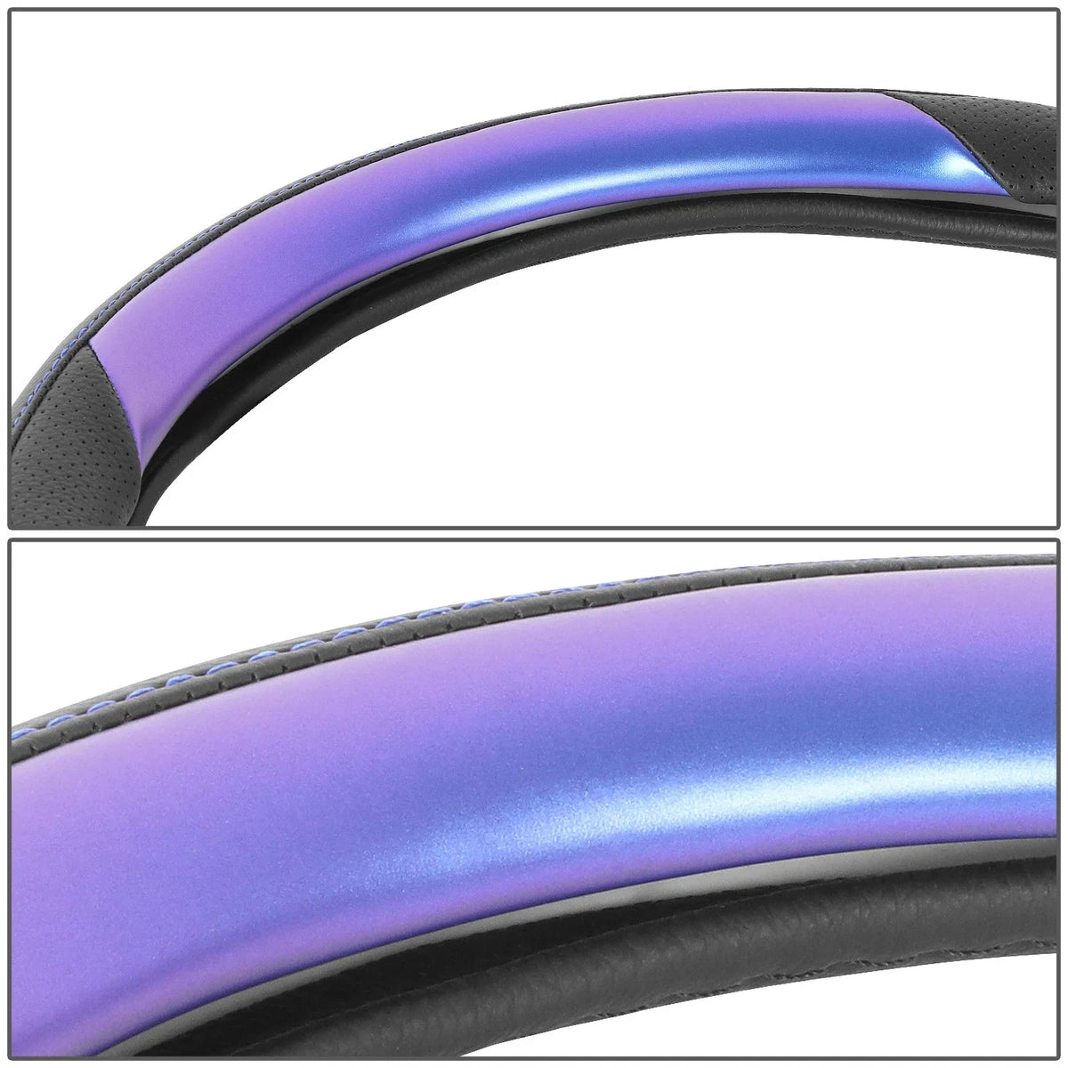 Steering Wheel Cover Perforated Leather w/Metallic Pattern for Universal Fit (14.5"-15")