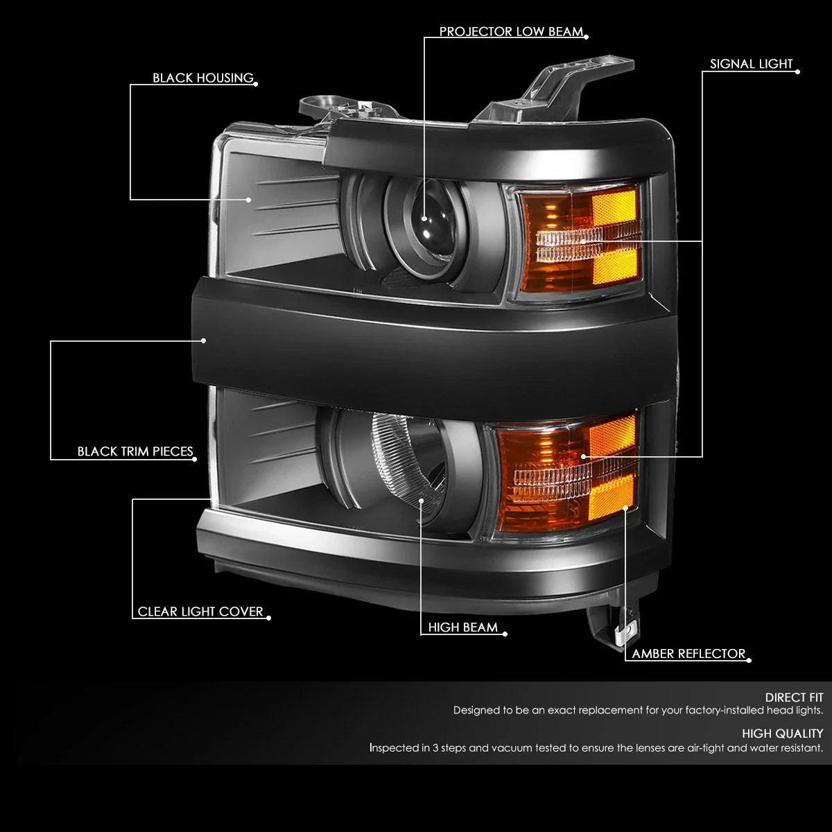 Projector Headlights for Silverado 2500HD (2015–2019) + Tool Box