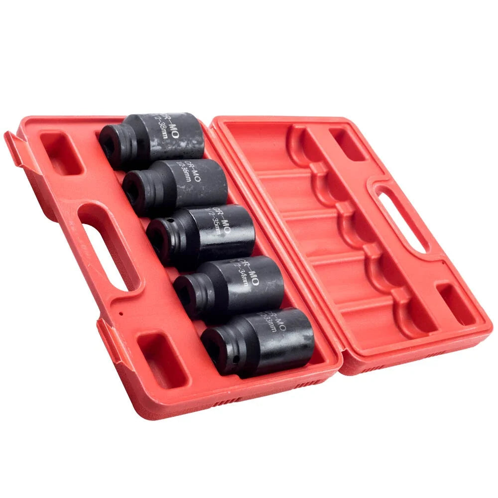 Set of 5 Deep Spindle Axle Nut Sockets for Automotive Use (33-38mm)