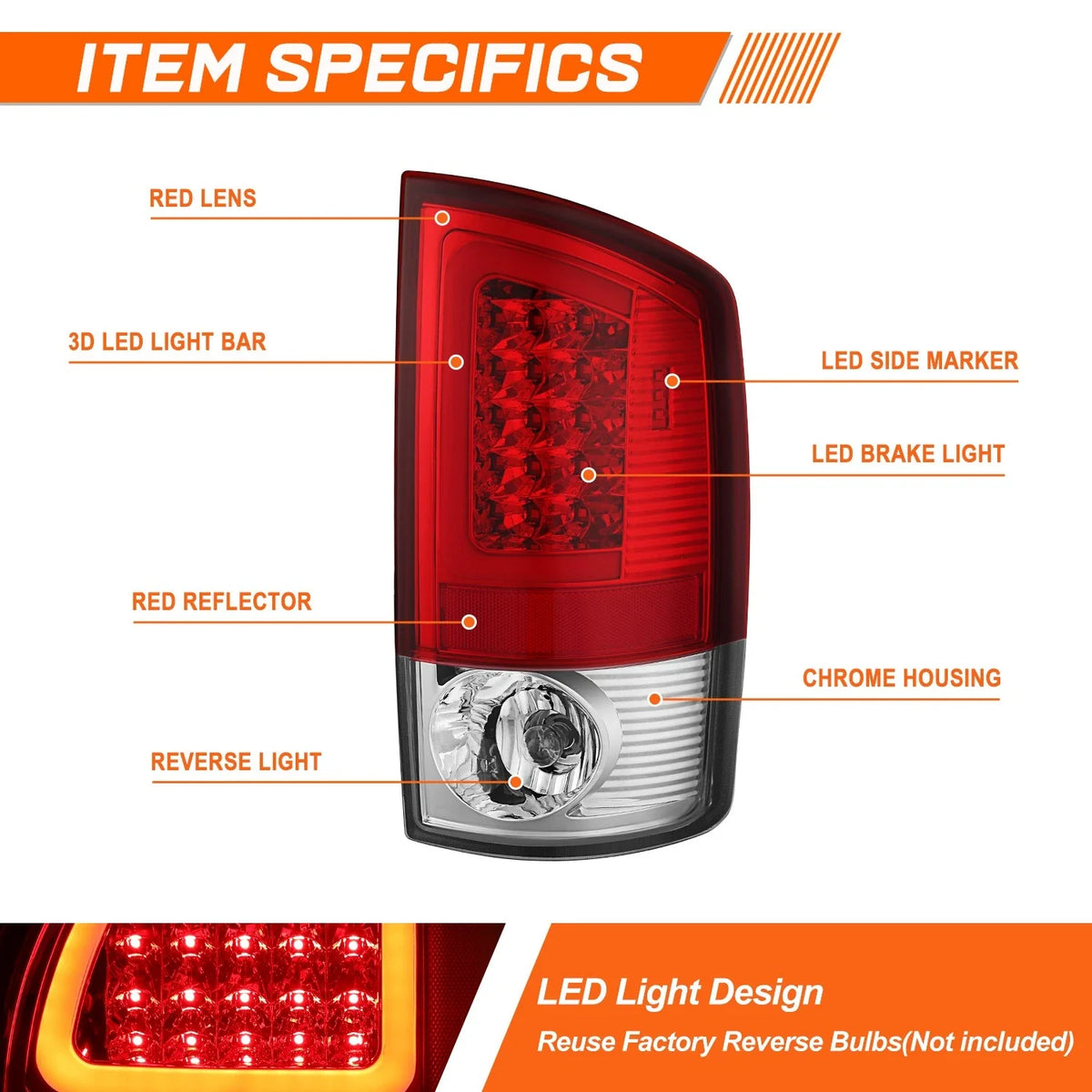 3D LED C-Bar Tail Light for Dodge Ram (2002–2006)