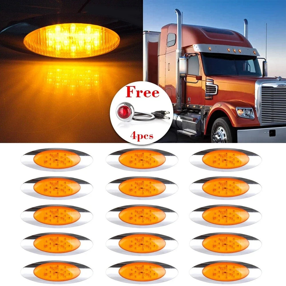 15x 16LED Side Marker Clearance Light - Amber with Chrome Bezel