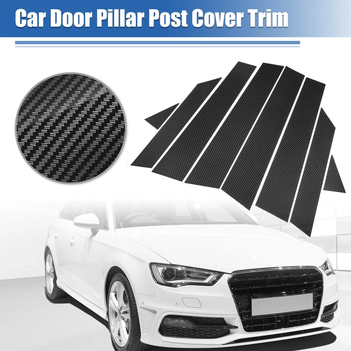 Gloss Carbon Pattern Door Window Pillar Post Cover Trim for Audi A3 S3 (2012–2020)