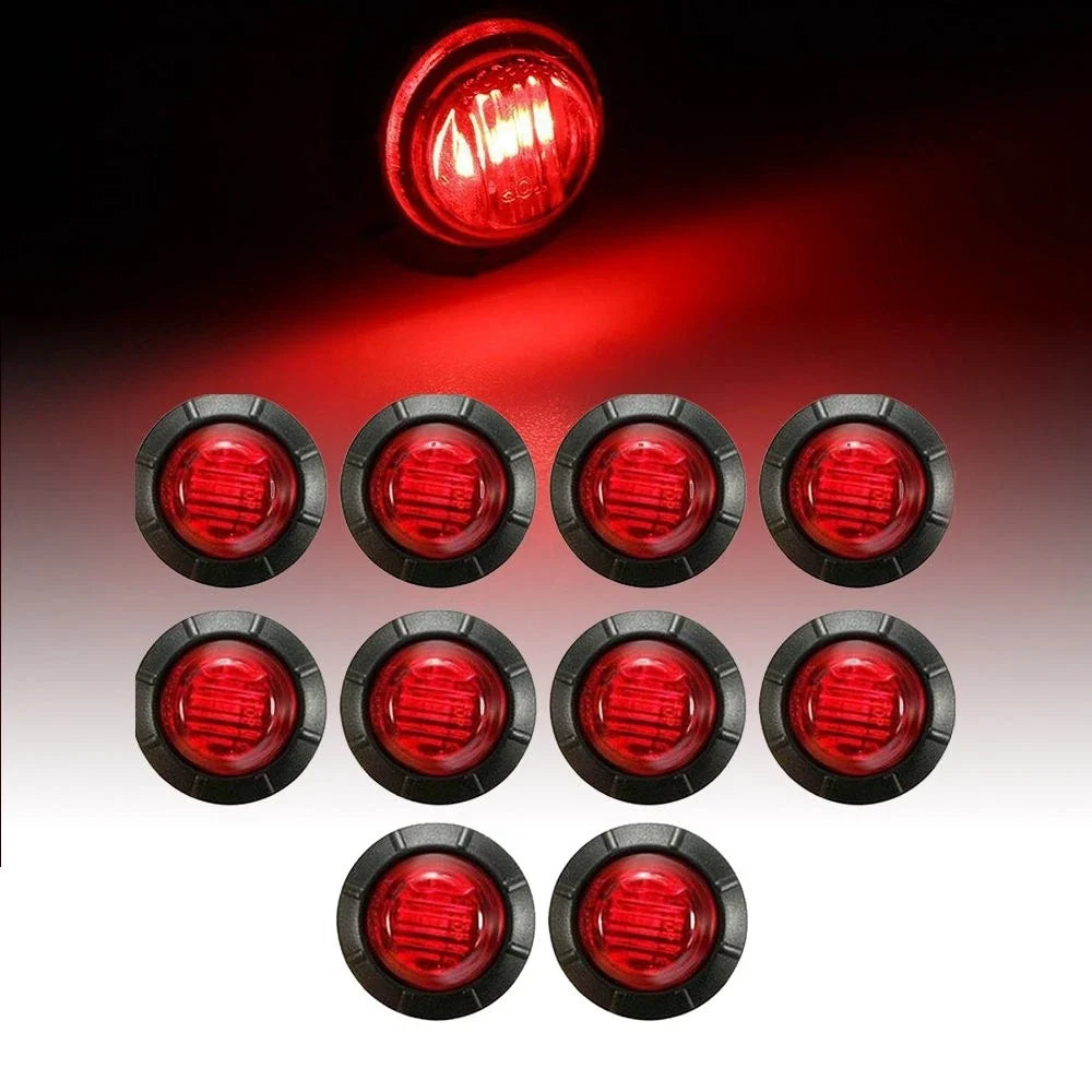 10pcs Red 12V Round LED Marker Lights for Trailer Truck