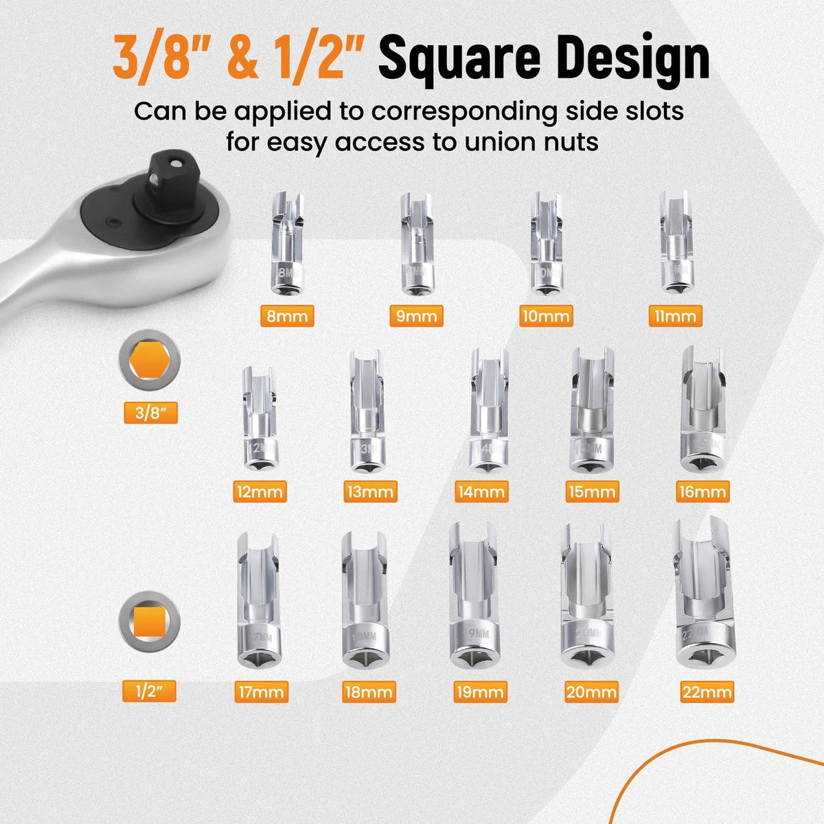 14PCS Diesel Injector Fuel Line Wrench Strut Nut Socket Set 8-22mm