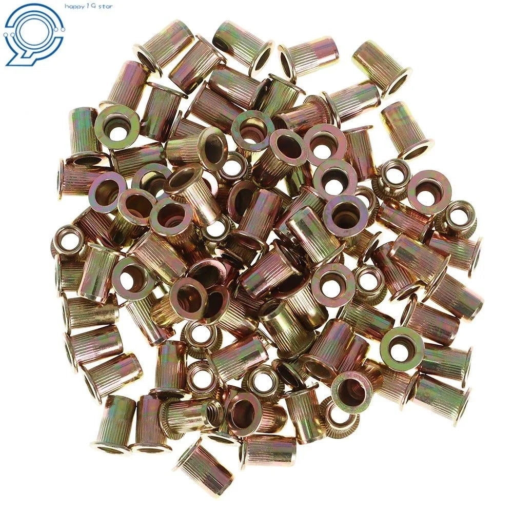Flat Head M6 Rivet Nutserts - 100 Pack Threaded Insert Nuts