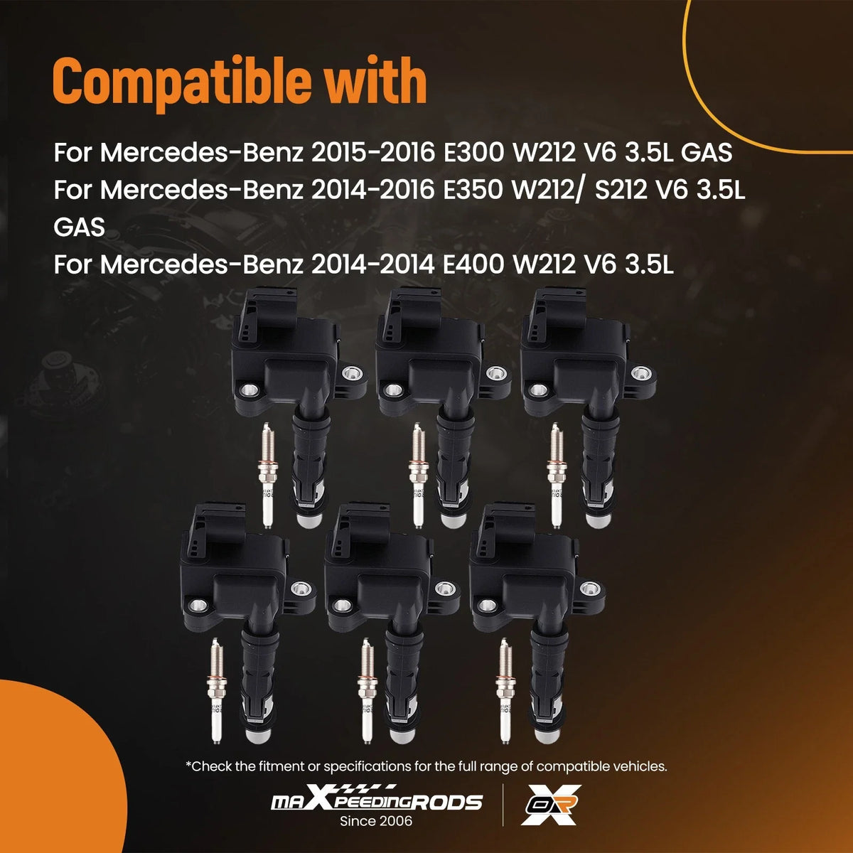 6 Ignition Coils with Spark Plugs for Mercedes E350 W212 3.5L 2014-2016