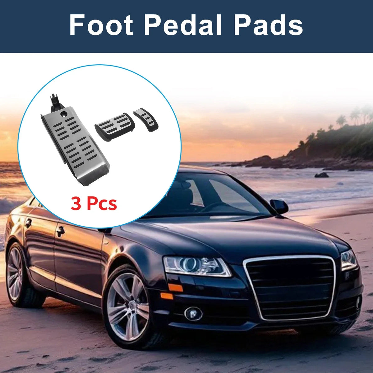 3X Automatic Foot Accelerator Pedal Covers for Audi A6L (2009–2012) Silver Tone