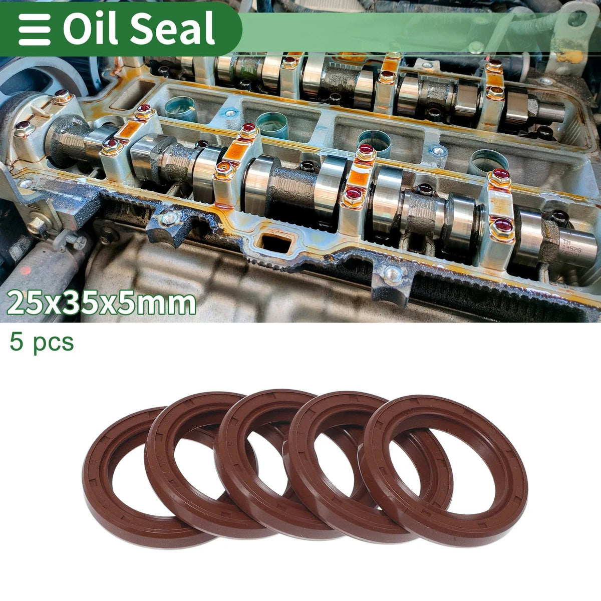 Set of 5 Oil Seal Rotary Shaft Seal FKM Rubber 25x35x5mm