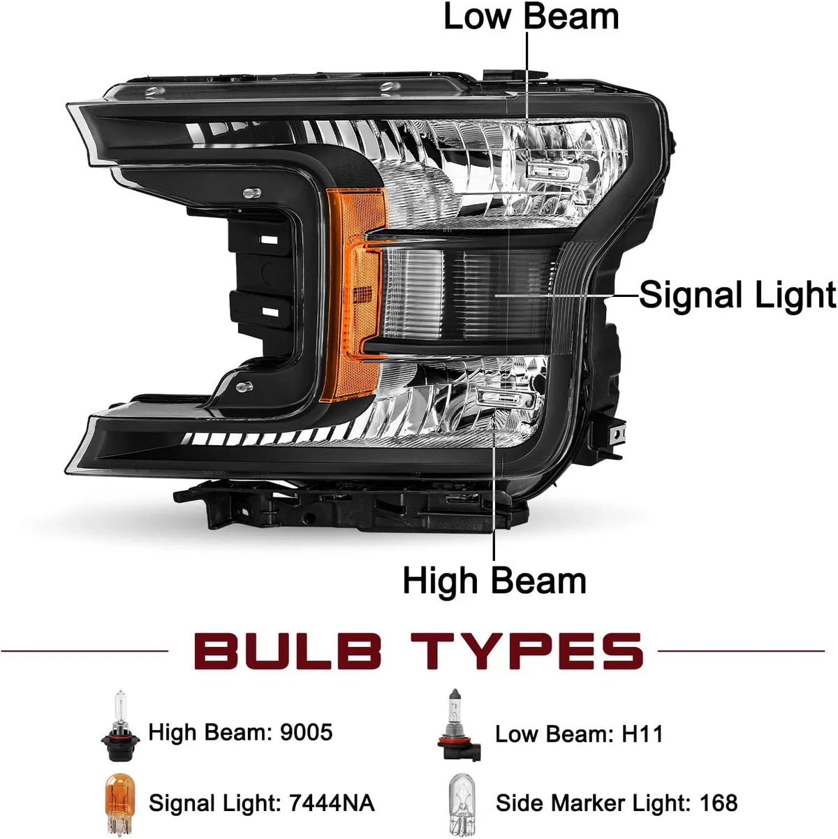 2018-2020 Ford F150 Halogen Headlight Set - Black Clear Finish
