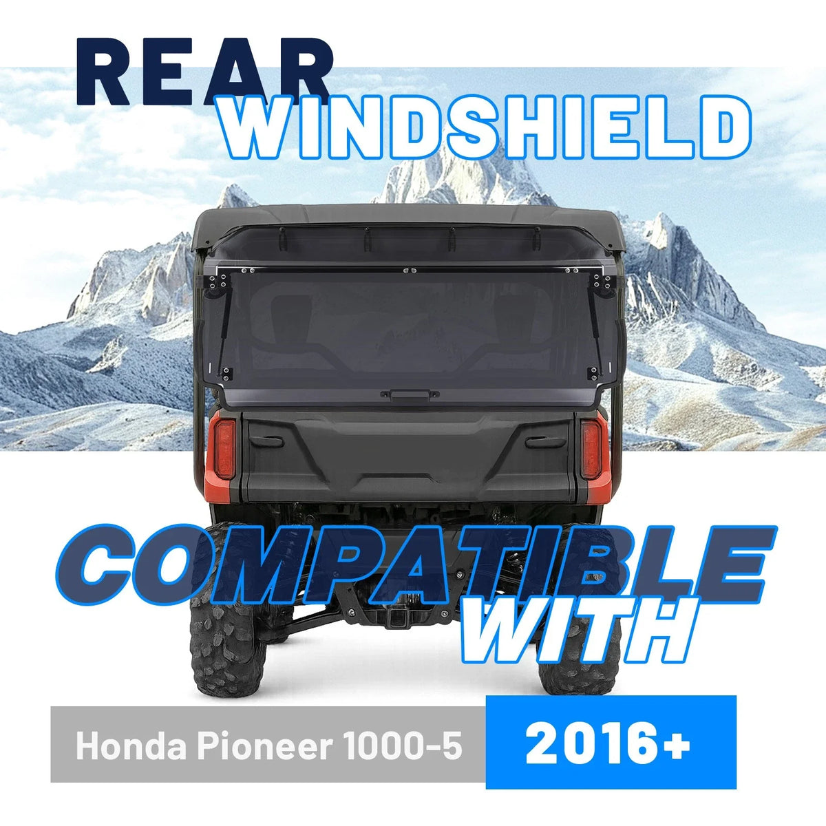 Rear Smoke Windshield for Honda Pioneer 1000-5 (2016–2023) w/ Install Kit