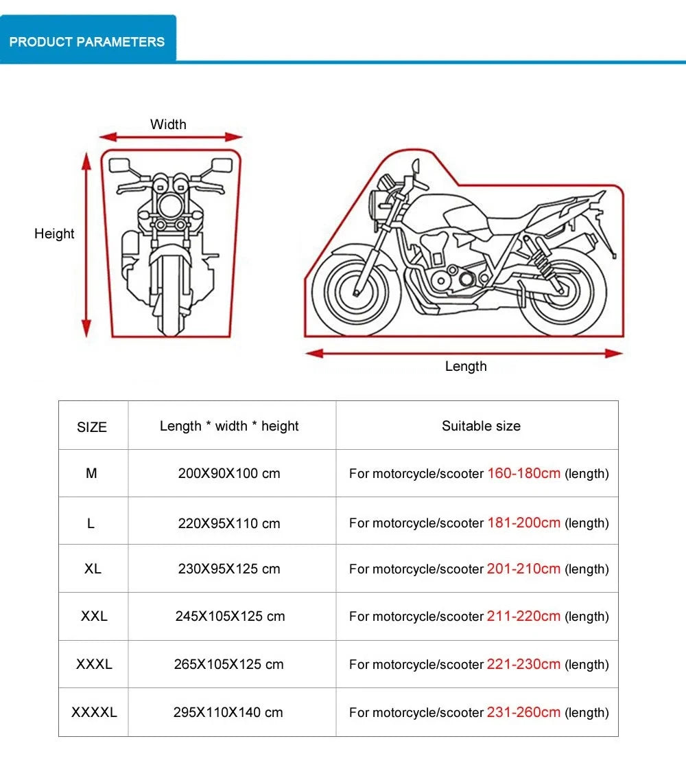 4XL Waterproof Motorcycle Cover UV Dust Rain Wind Protector Universal