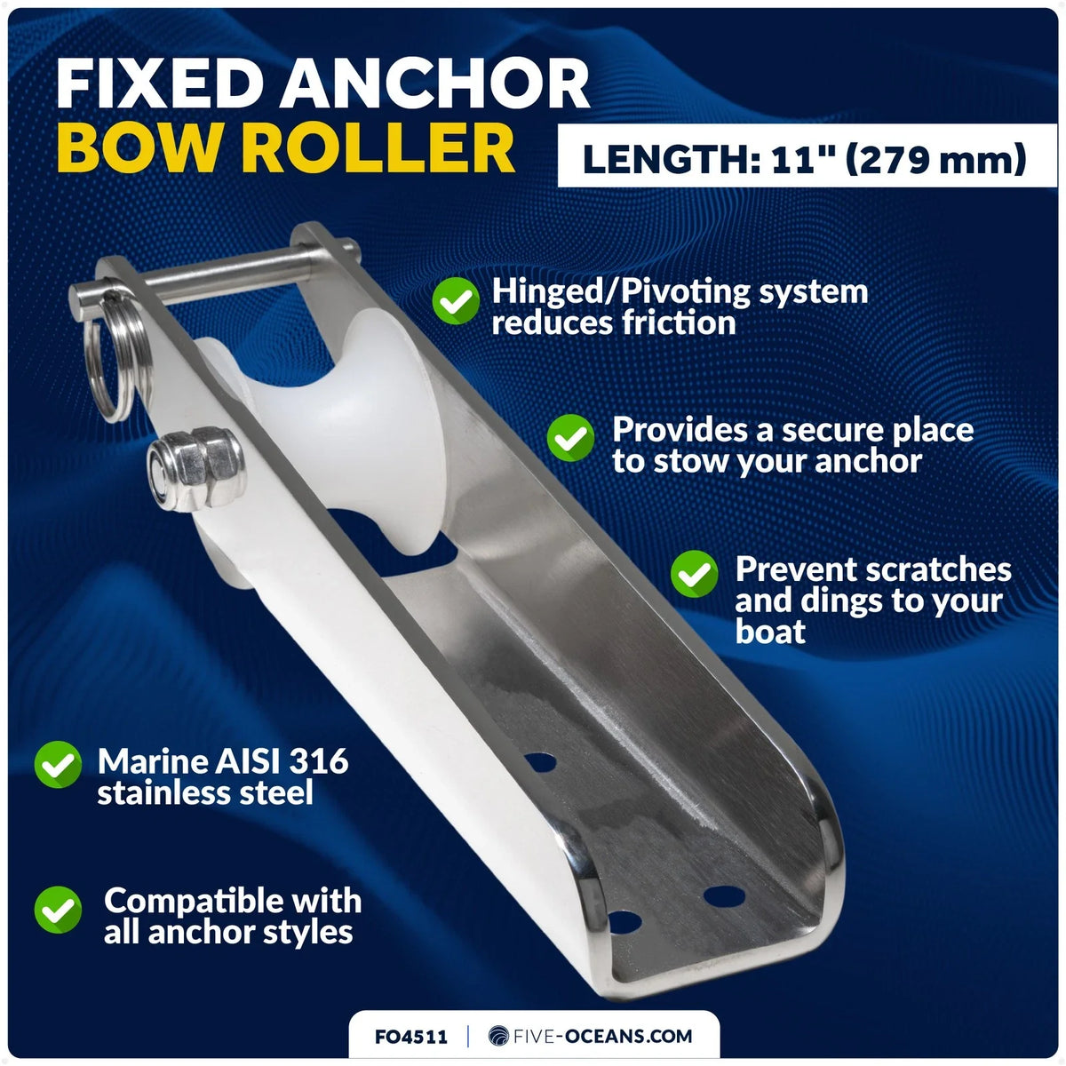 316 Stainless Steel Fixed Anchor Bow Roller for Boats (11-Inch)