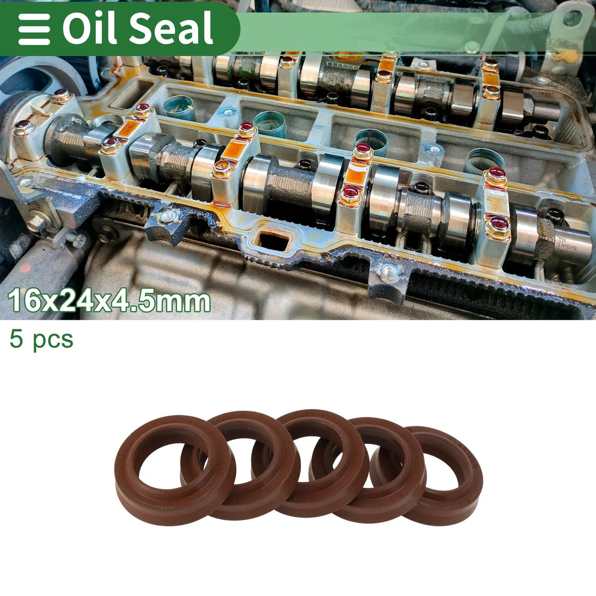 Set of 5 Oil Seal Rotary Shaft Seal FKM Rubber 16x24x4.5mm